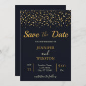 スタイリッシュなモダンゴールドスターのウェディング セーブザデート (正面/裏面)