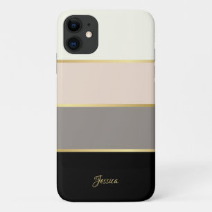 スタイリッシュなモダンストライプ柄と名前 iPhone 11 ケース