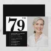 スタイリッシュなモノクロ写真で79歳の誕生日をお祝い 招待状 (正面/裏面)