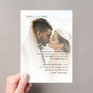 スタイリッシュなモノクロ写真のミニマリスト結婚式 アクリル招待状