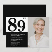スタイリッシュなモノクロ写真 89歳の誕生日 招待状 (正面/裏面)