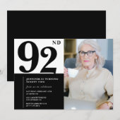 スタイリッシュなモノクロ写真 92歳の誕生日 招待状 (正面/裏面)