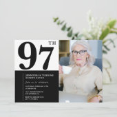 スタイリッシュなモノクロ写真 97歳の誕生日 招待状 (スタンド正面)