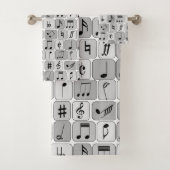 スタイリッシュなモノクロ幾何学的な音楽はパターンに注意します バスタオルセット (インサイチュ)