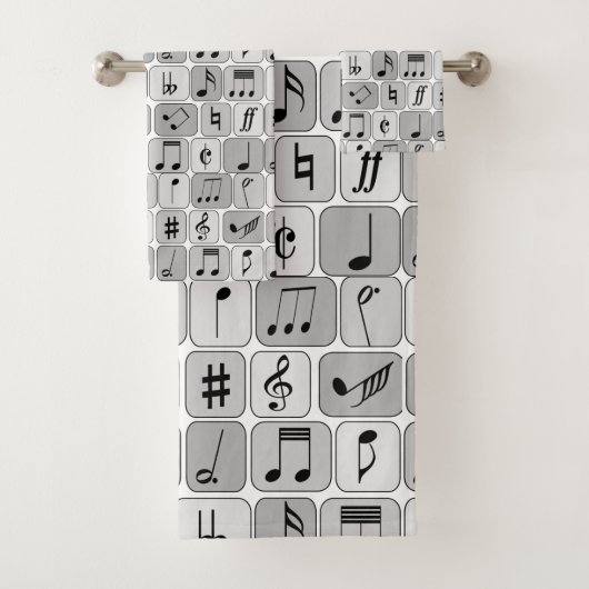 スタイリッシュなモノクロ幾何学的な音楽はパターンに注意します バスタオルセット (インサイチュ)