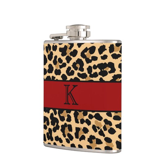 スタイリッシュなモノグラムのヒョウのプリント及び赤くカスタムなフラスコ フラスク (左)