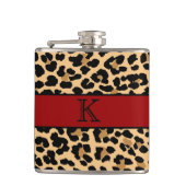 スタイリッシュなモノグラムのヒョウのプリント及び赤くカスタムなフラスコ フラスク (正面)