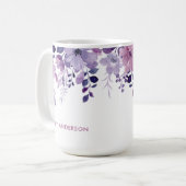 スタイリッシュなモノグラムの紫の水彩花柄 コーヒーマグカップ (正面左)