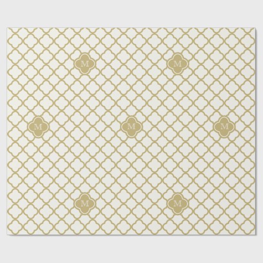 スタイリッシュなモノグラムの金ゴールドのクローバーパターン結婚式 ラッピングペーパー (フラット)