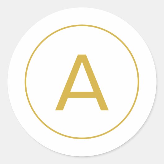 スタイリッシュなモノグラムイニシャル ゴールドカラー ホワイト ラウンドシール (正面)