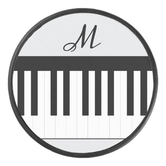 スタイリッシュなモノグラム・ミュージック柄 ピアノ鍵盤 アイスホッケーパック (正面)