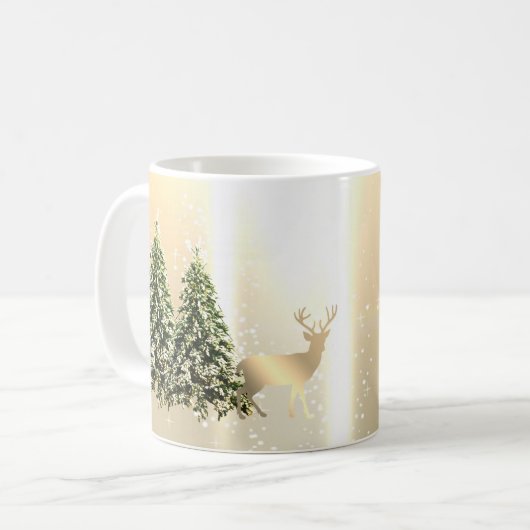 スタイリッシュなモミの木とクリスマスのトナカイ コーヒーマグカップ (正面左)