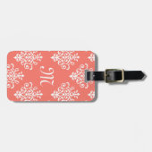 スタイリッシュなモモのモノグラムが付いている珊瑚のダマスク織パターン ラゲッジタグ (正面横)