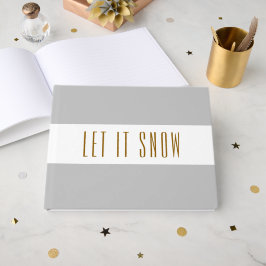 スタイリッシュなライトグレーとホワイトのストライプ LET IT SNOW テキスト ゲストブック