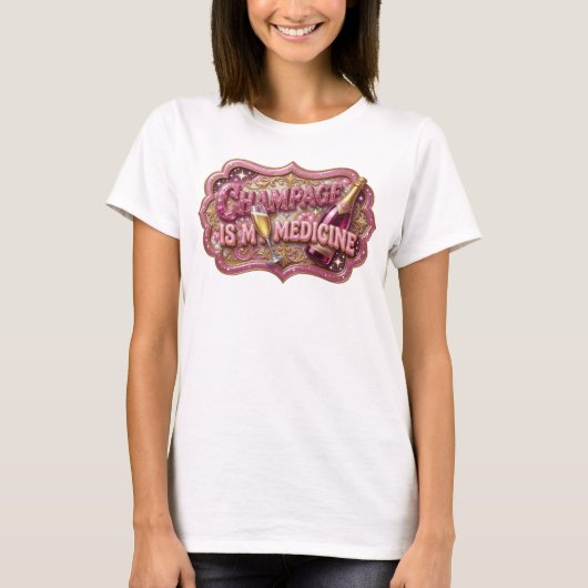 スタイリッシュなレッド シャンパンが私の薬 Statement Tシャツ (正面)