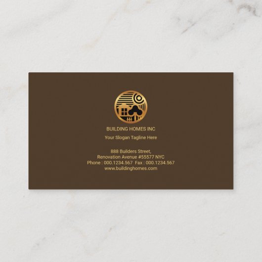 スタイリッシュなレトロの金ゴールドの家場面モチーフの建築 名刺 (裏面)