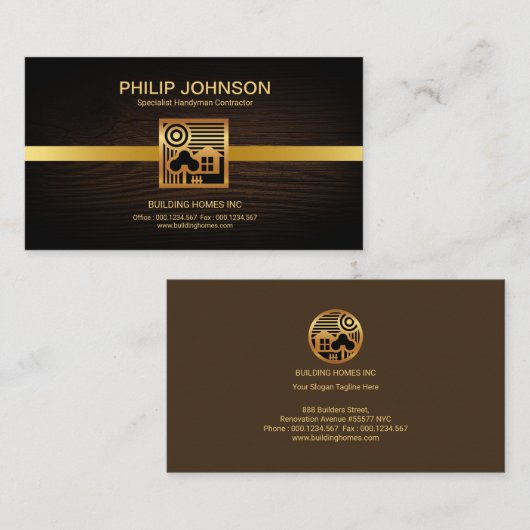 スタイリッシュなレトロの金ゴールドの家場面モチーフの建築 名刺 (正面/裏面)