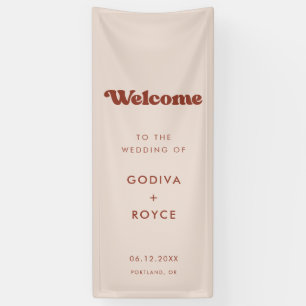 スタイリッシュなレトロピーチピンクの私たちの結婚式へようこそ 横断幕