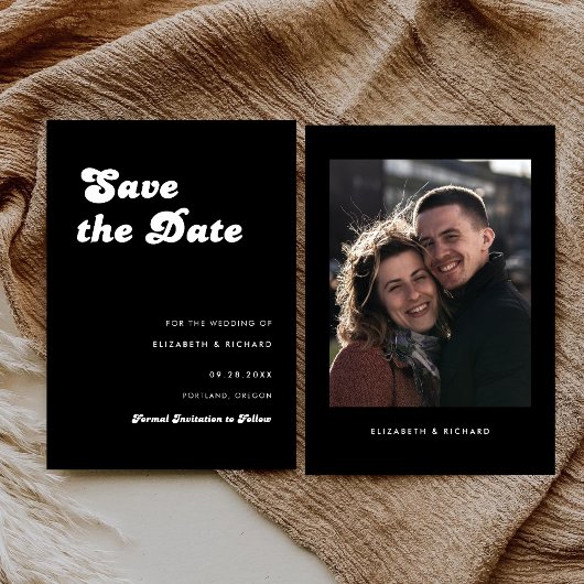 スタイリッシュなレトロモノクロ写真の結婚式 セーブザデート