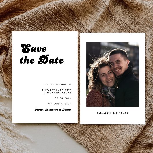 スタイリッシュなレトロモノクロ写真の結婚式 セーブザデート