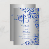 スタイリッシュなロイヤルブルーとシルバーのスワール RSVP (正面/裏面)