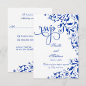 スタイリッシュなロイヤルブルーのスワール RSVP (正面/裏面)