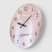 スタイリッシュなローズゴールドのグリッター モノグラム 名前 シグネチャー ラージ壁時計 (傾斜)