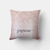スタイリッシュなローズゴールドのグリッター モノグラム 名前 スクリプト クッション (裏面)