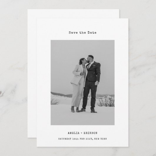 スタイリッシュなワンフォトタイプライターミニマリスト セーブザデート (正面/裏面)