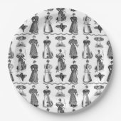 スタイリッシュなヴィンテージの女性白黒パーティーのプレート ペーパープレート (正面)
