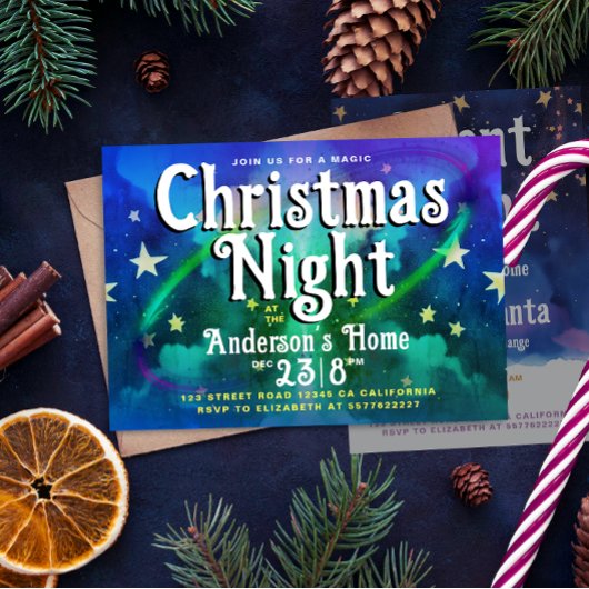 スタイリッシュなヴィンテージの空色のクリスマスの夜  招待状