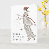 スタイリッシュなヴィンテージ女性のアートデコバースデーカード カード (黄色い花)