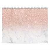 スタイリッシュな上品のばら色の金ゴールドのグリッターのグラデーションで白い大理石 カレンダー (カバー)