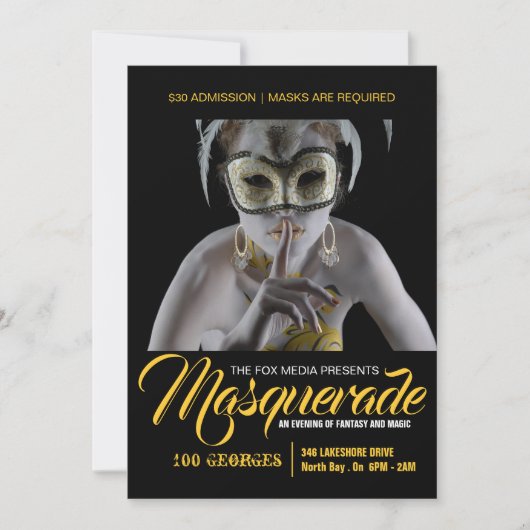 スタイリッシュな仮面舞踏会のパーティの招待状 招待状 (正面)