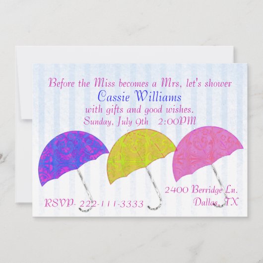 スタイリッシュな傘のブライダルシャワーの招待状 招待状 (正面)