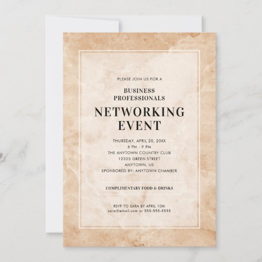 スタイリッシュな大理石の背景のネットワーキングイベント 招待状 (正面)