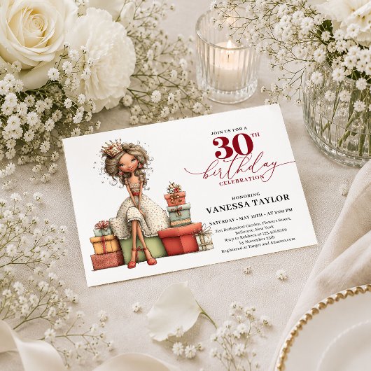 スタイリッシュな奇抜な女性の30歳の誕生日マルサラカード 招待状