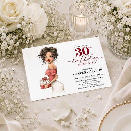 スタイリッシュな奇抜な女性の30歳の誕生日マルサラカード 招待状