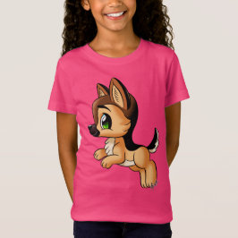 スタイリッシュな女の子のジャーマン・シェパードの子犬のひだのワイシャツ Tシャツ