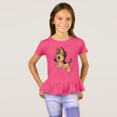 スタイリッシュな女の子のジャーマン・シェパードの子犬のひだのワイシャツ Tシャツ (正面フル)