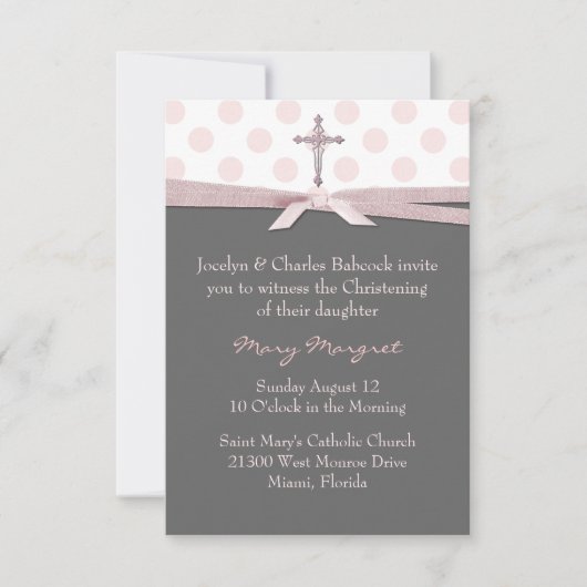 スタイリッシュな女の赤ちゃんの《キリスト教》洗礼式や命名式の招待状 招待状 (正面)