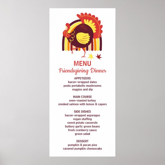 スタイリッシュな感謝祭の七面鳥 グルーヴィーレインボー ハッピー フレンドズギビング ポスター (正面)