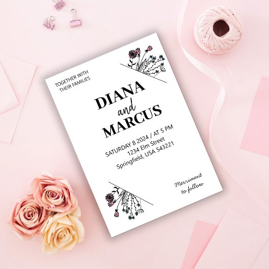 スタイリッシュな手描きの花 招待状