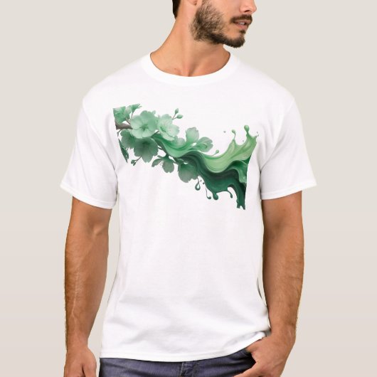 スタイリッシュな抽象的な花のウェアラブルアート Tシャツ (正面)