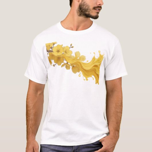 スタイリッシュな抽象的な花のクリエイティブプリント Tシャツ (正面)