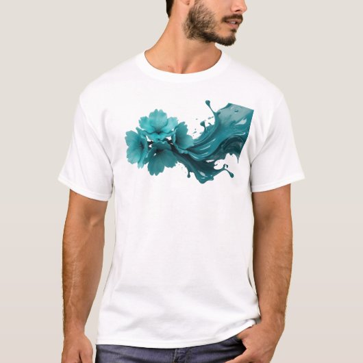 スタイリッシュな抽象的フラワー オリジナルデザイン Tシャツ (正面)