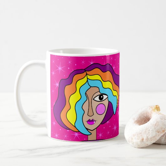 スタイリッシュな抽象芸術の顔マグ コーヒーマグカップ (ドーナツ)