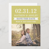 スタイリッシュな旗の淡黄緑の保存日付の招待 セーブザデート (正面/裏面)