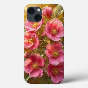 スタイリッシュな明るい花柄のピンクの美しい自然デザイン iPhone 13ケース