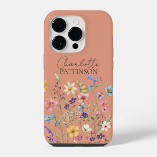 スタイリッシュな植物の野の花 モノグラム ピーチ iPhone 14 PROケース